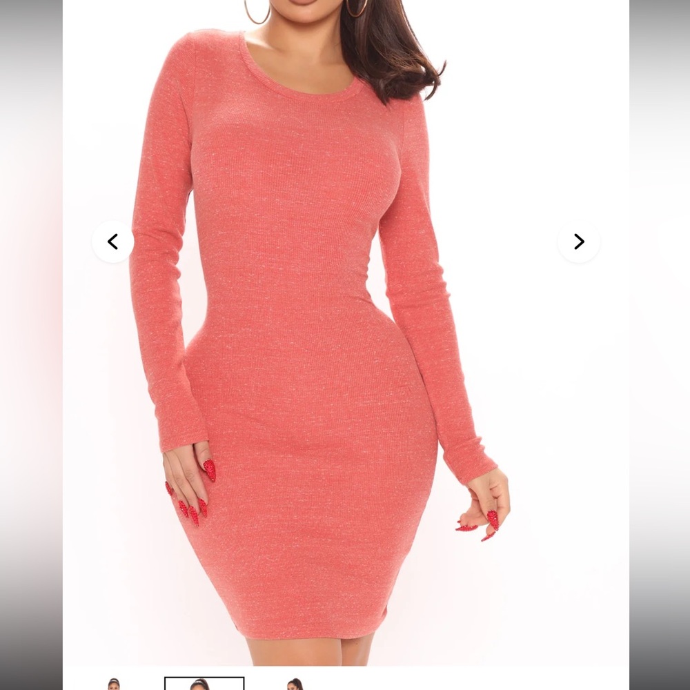Fashion Nova Vibrant Orange Long Sleeve Dress NWT
